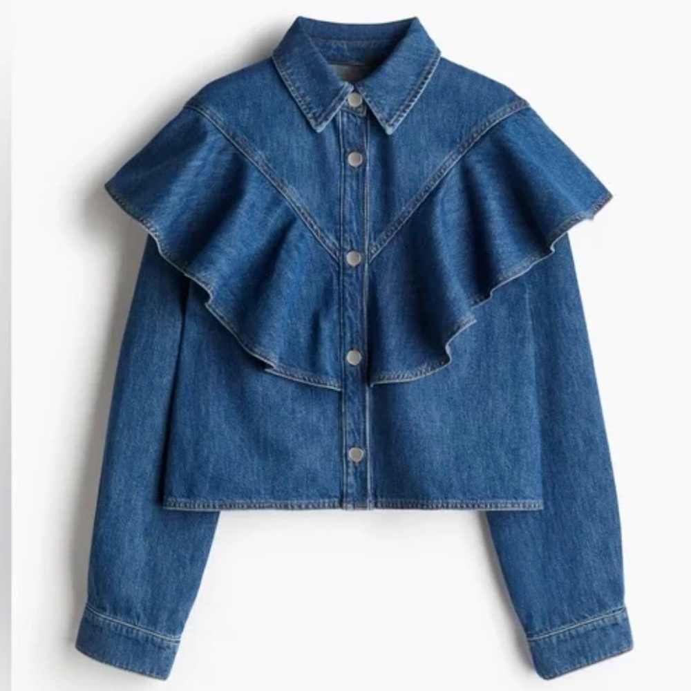 H&M Blue Jean Jacket with Ruffle Detail